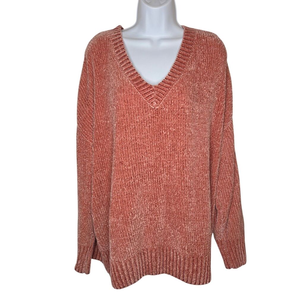 Zenana Outfitters EUC Mauve Chenille V-Neck Oversized Knit Sweater Medium